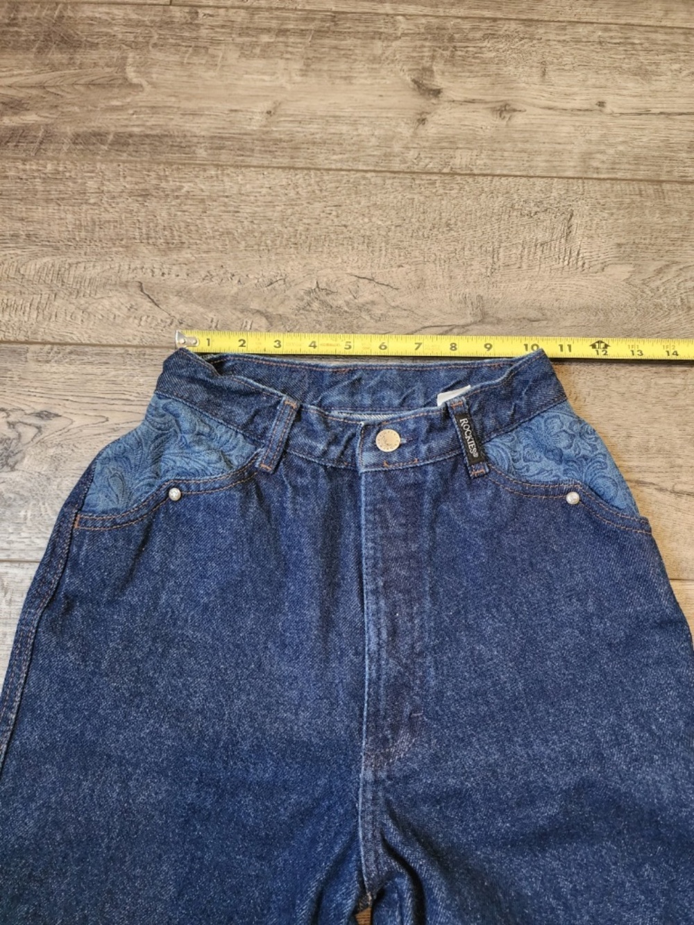 Vintage Rocky Mountain Womens Jeans High-Rise Blue Denim Floral V-Back Size 25/1 - Picture 7 of 12